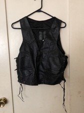 Vintage Black Leather Vest Leather Tassel Black