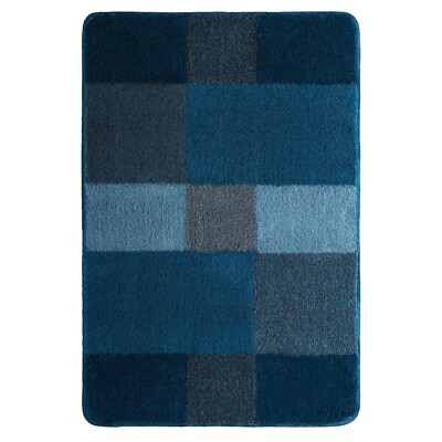Kleine Wolke JOANA Badematte Badvorleger Badteppich Blau Karos 70 x 120 cm
