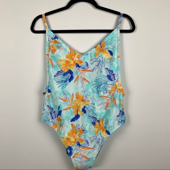 blue floral one piece swimsuit