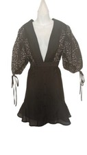 $112 Asos Design Mono Broderie Black Mini Dress No Belt Size: 14