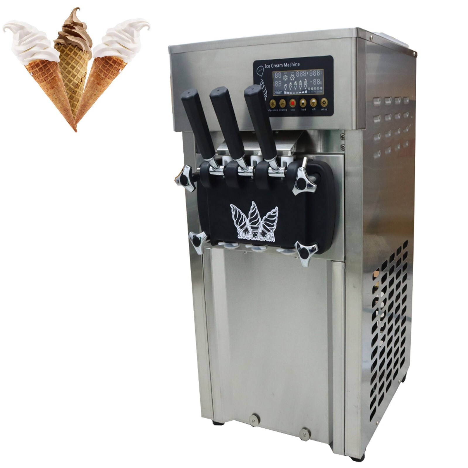 3 Flavors Commercial Soft Serve Ice Cream Machine Stainless Steel with LED Panel