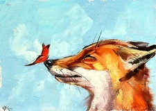 Original Oil Painting Fox~Butterfly Wild Animals Wall Art Signed