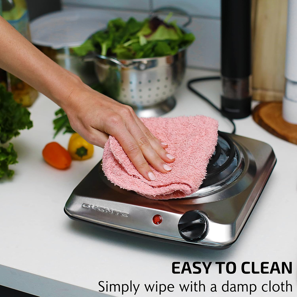 Electric Countertop Single Burner, 1000W Cooktop with 6" Stainless