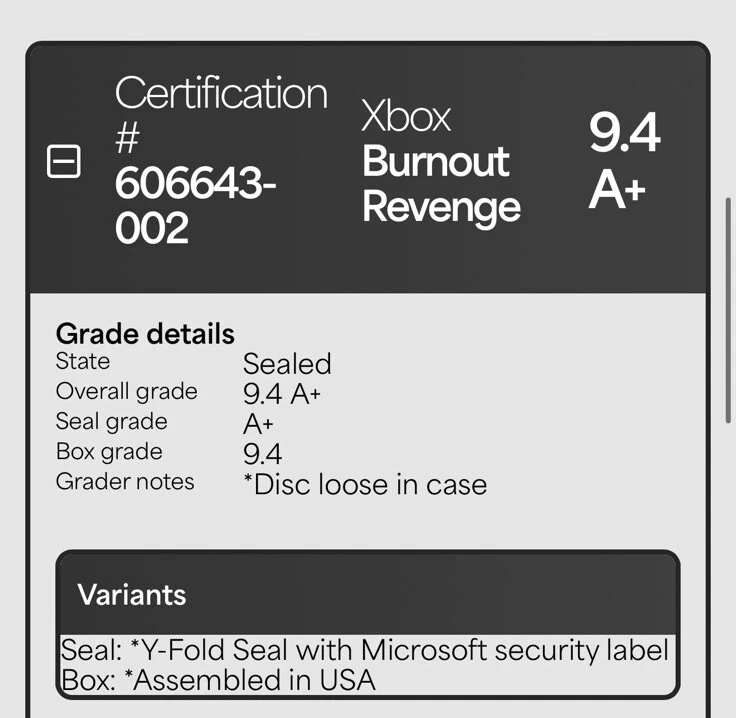 9.4 A+ Burnout Revenge Microsoft Xbox Black Label Sealed New WATA NOT VGA CGC - Image 4 of 4