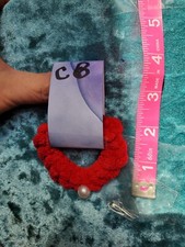 Handmade velvet crochet hair scrunchie Red. White Pins Not Included.