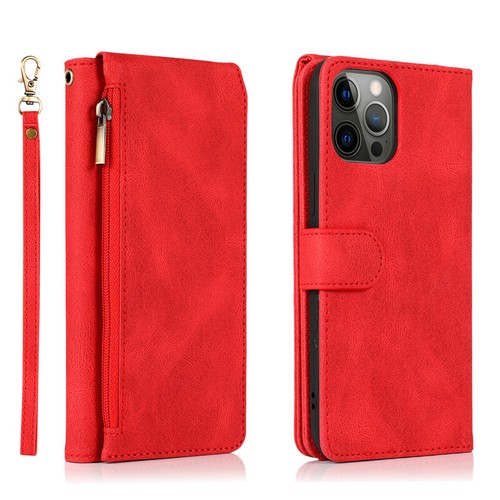 For iPhone 16e/16/15/14/13/12/11 XR SE 8 Zip Wallet Case Card Leather Flip Cover - Picture 31 of 42