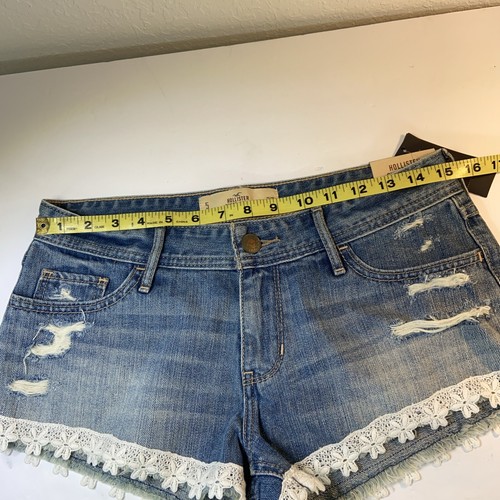 Hollister Short Shorts Women’s Sz 5 27W Blue Denim Lace Trim Low Rise NWT - Imagen 6 de 9