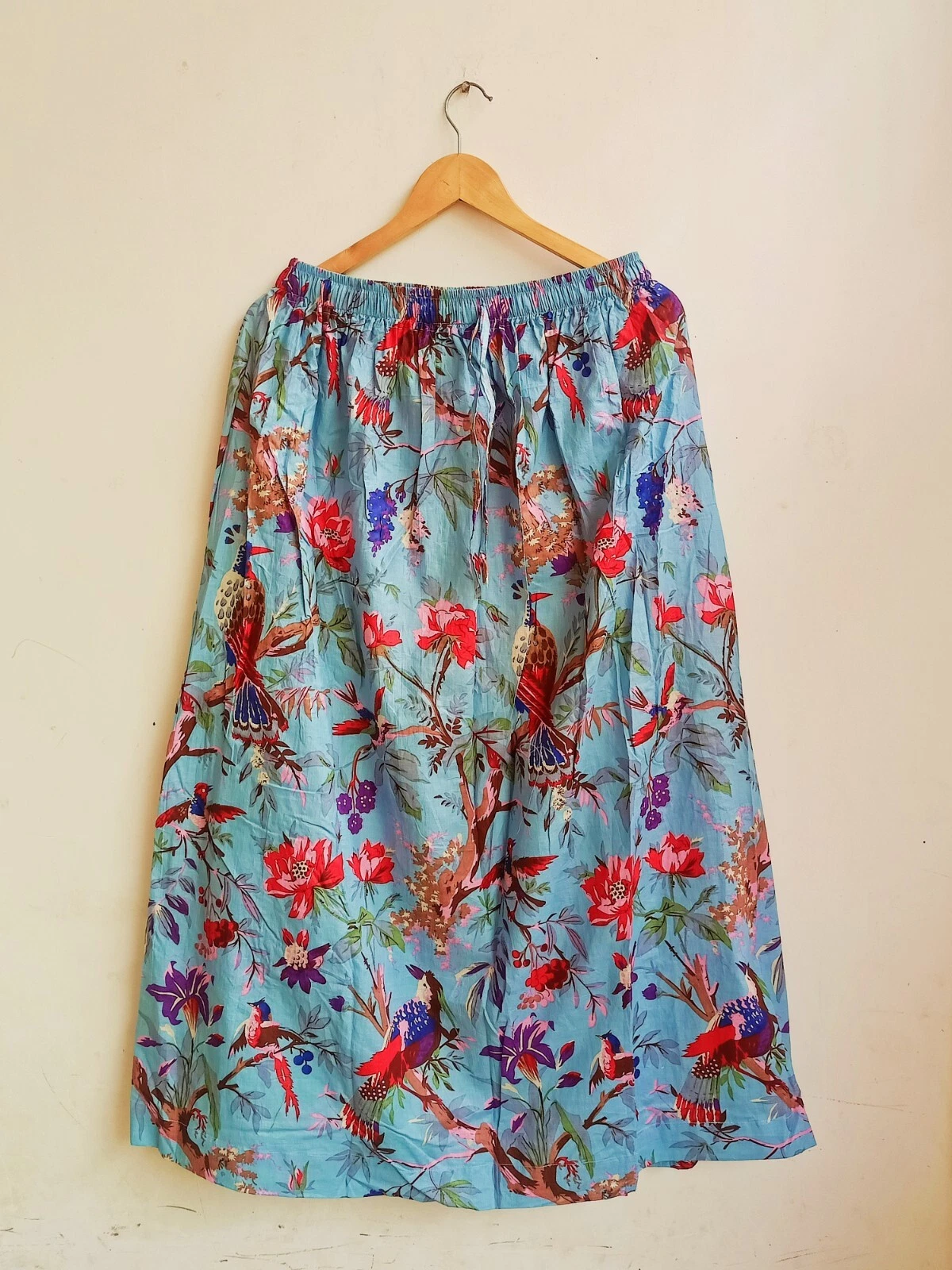 Indian Sky Bird Print Skirt Cotton Floral Skirt Women's Clothing Partywear Skirt