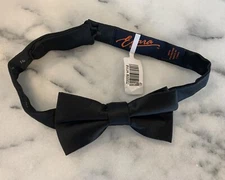 NWT Egara Solid Black Woven Adjustable Pretied Bow Tie MSRP $40