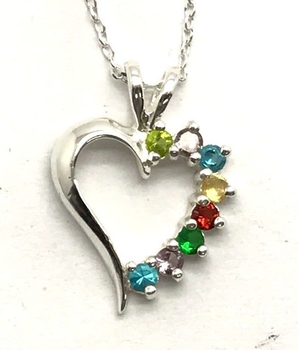 Sterling Silver Colorful Gemstone Pave Topaz Garnet Heart Love Elegant Necklace - Picture 2 of 4