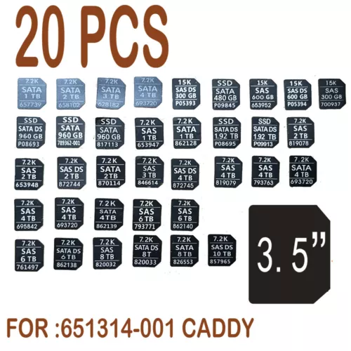 20PCS 651314-001 Tray Caddy Adhesive Stickers Labels FOR HP G8G9 3.5HDD Stickers