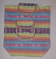Back Pack Mexican Canvas pastel Colors Purple Aztec triangles Southwest