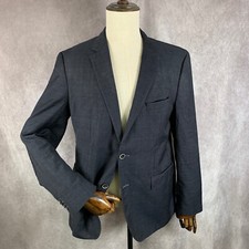 Hugo Boss Blazer Jacket Men 42R Windowpane Elbow Patch Wool Lanificio Tesse