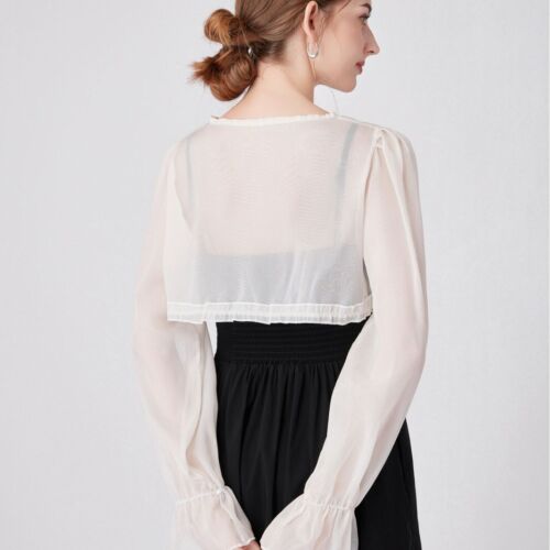 Women Sheer Bolero Cardigan Blouse Chiffon Cropped Shrug Shirt Ruffle Tops - Picture 7 of 8