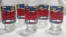 Vintage Budweiser 1970s Stained Glass Glasses ~ lot of 5 ~ GREAT CONDITION