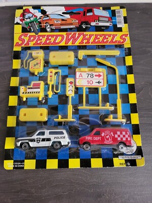 Retro Speed Wheels Auto Set + Schilder Polizei Feuerwehr 999 Spielzeug Factory Sealed Vintage 