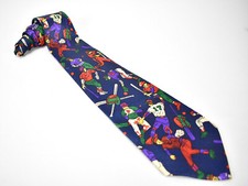 Dimoda Novelty Silk Neck Tie Baseball Scenes Multi Color Handmade