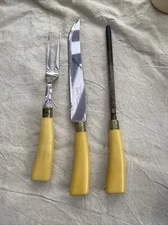 Sheffield England Westall Richardson Bakelite Handle 3 PIECE CARVING SET VINTAGE