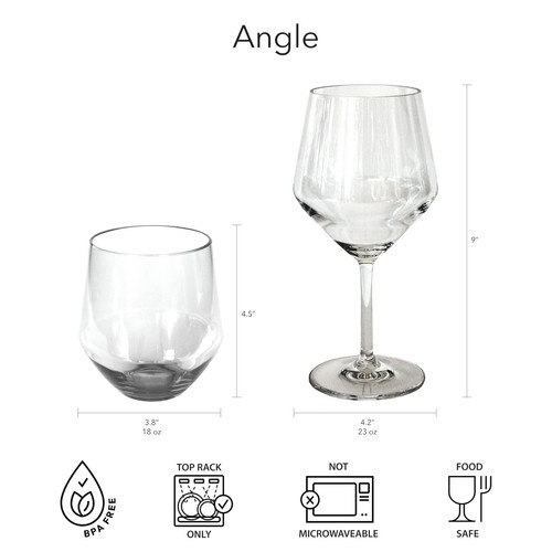 Abode Homewares by TarHong Angle Acrylic Goblet Set of 6 Clear 23 oz. - Picture 3 of 3