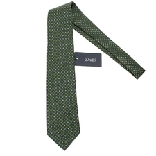 Drake's NWT Neck Tie in Green with Blue/Yellow/White Geometric Pattern 100% Silk