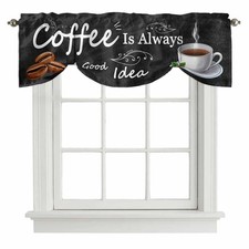 Coffee Theme Tie Up Valances for Windows, Coffee is Always a Good Idea Valanc...