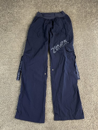Zumba Pants Womens Medium Navy Blue Cargo Dance Fitness Activewear Nylon Logo - Picture 2 of 14
