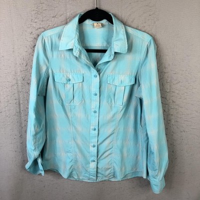 Duluth Trading Co Shirt Womens M Blue Plaid Nylon Button Up Gorpcore WEstern