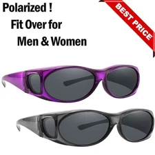 Polarized Sunglasses Medium Fit Over Glasses Rectangular OTG Frame Anti-Glare