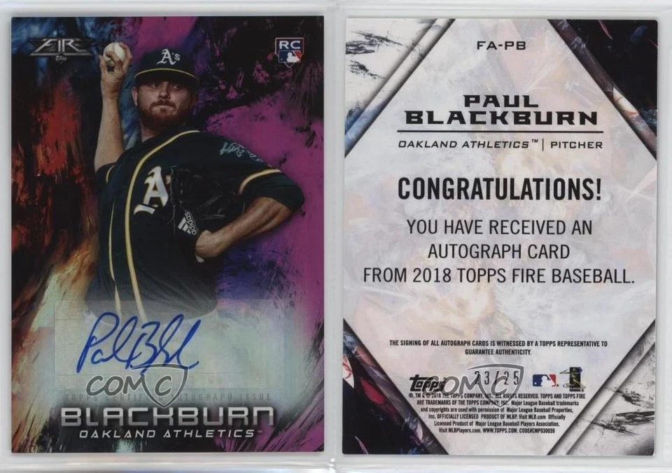 2018 Topps Fire Fire Auto Magenta /25 Paul Blackburn #FA-PB Rookie Auto RC - Image 3 of 3