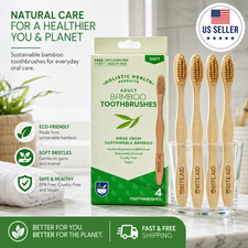 Rite Aid Adult Bamboo Toothbrushes 4 Pack Eco Friendly Soft Bristle Natural Wood