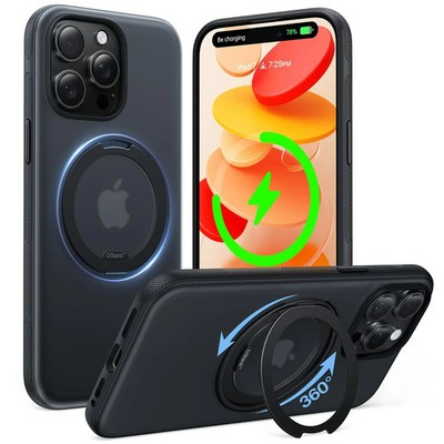 TORRAS 360 Magnetic Stand for iPhone 15 Pro Max Case Fit for MagSafe Black