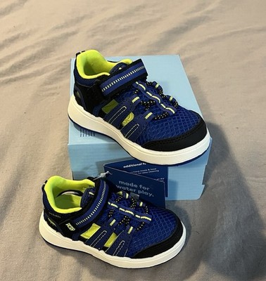 Stride Rite Little Kids m2p Seaton, Blue and neon Green Sport Sandals, Size 5M