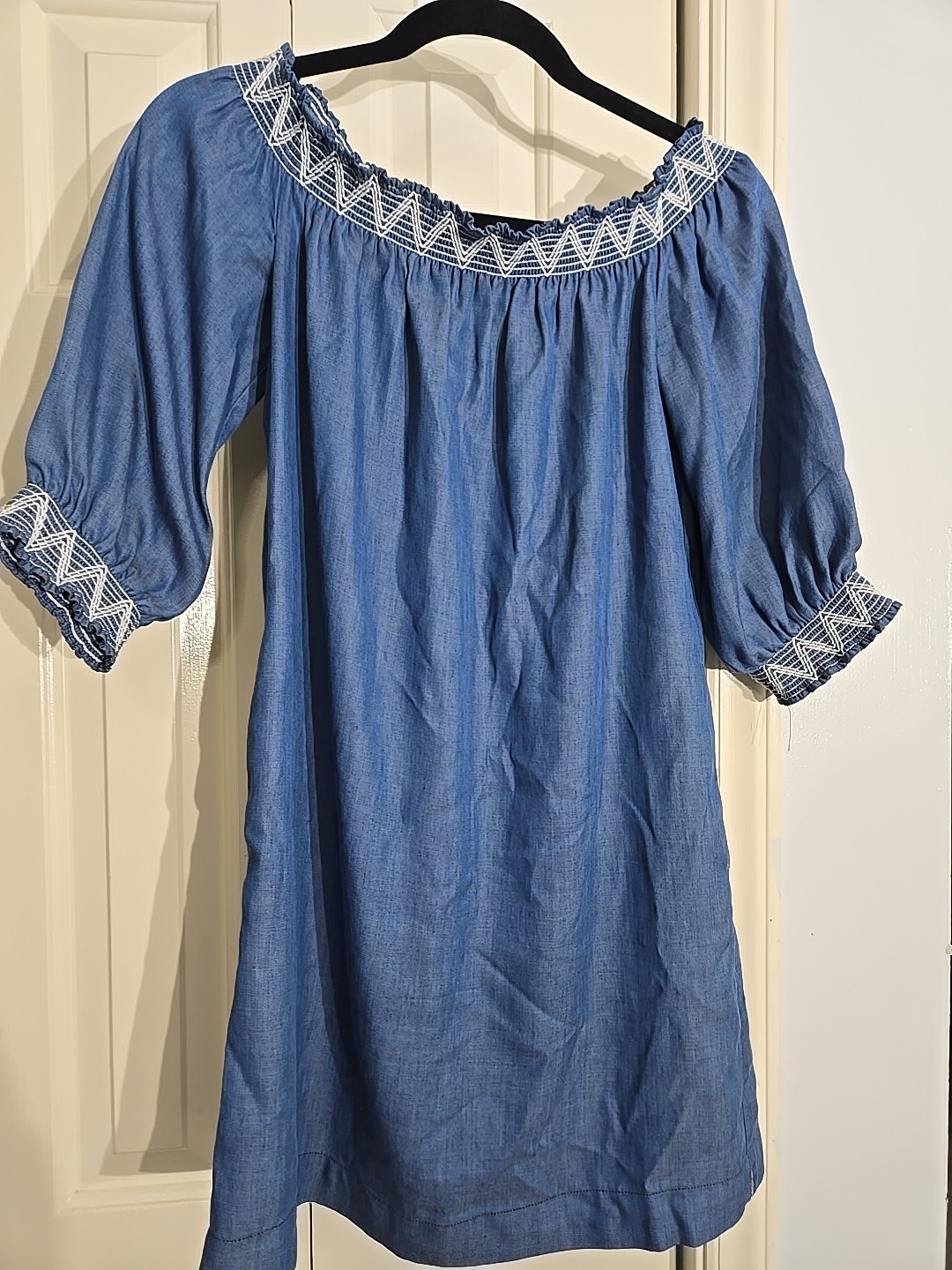 Trina Turk Womens XS Chambray Embroidered Boho Shirt Dress Denim