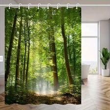 Sunshine Forest Path Waterproof Shower Curtain Bathroom Multiple Size