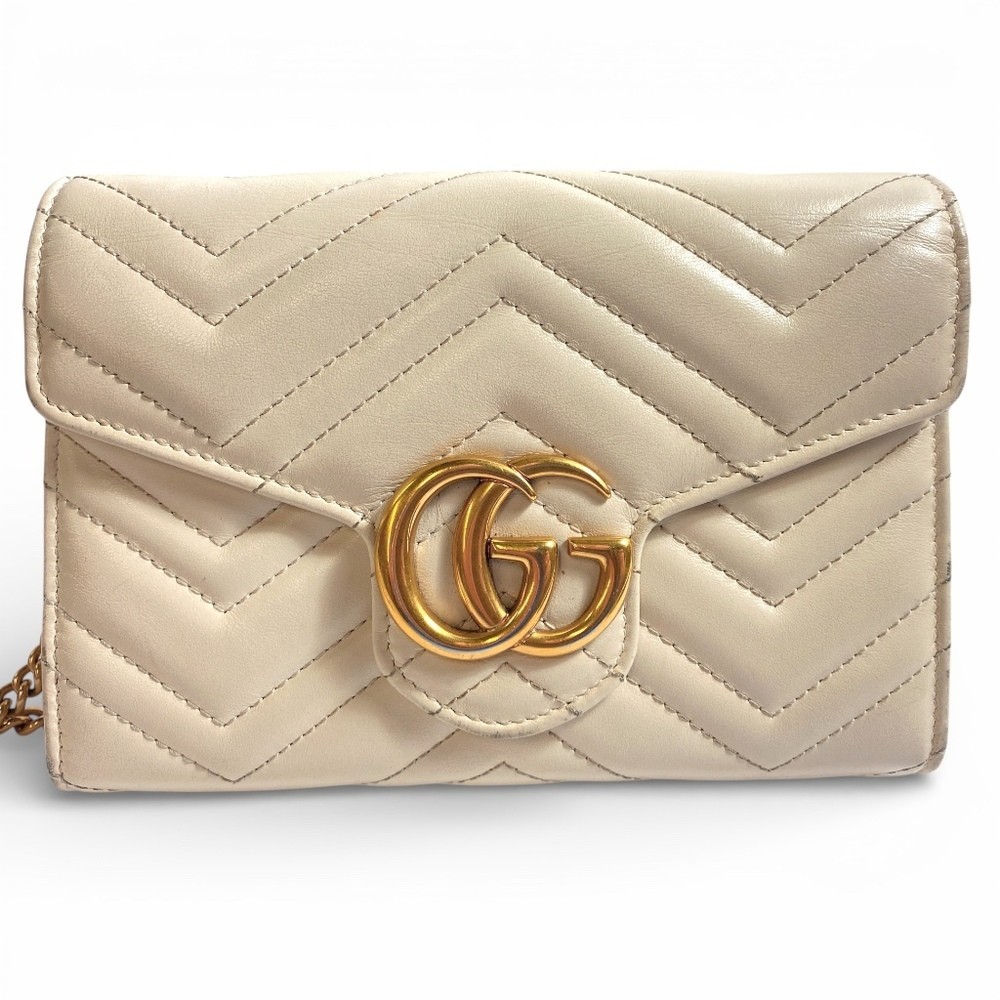 Gucci GG Marmont 474575 Gold Hardware Shoulder Bag Cream Leather Purse thumbnail 4