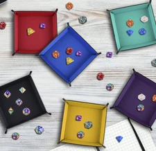 6 Pieces Dice Tray PU Leather Dice Rolling Tray Folding Square Holder for Dice 