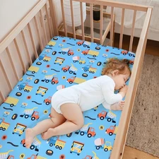 JISEN Baby Crib Sheets Soft Breathable Fitted one size, Blue Trucks 