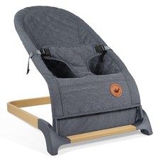 Portable Baby Bouncer Seat with Natural Vibrations and Wood Grain Base