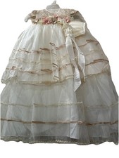 New 2pc Baptism Dress Ropon De Bautizo Convertible Skirt Bonnet 6 9 12 Mo Gown