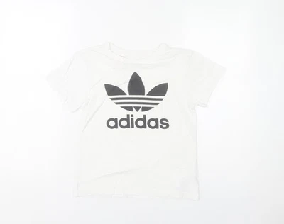 Adidas Girls White 10-11 Years Logo Cotton Short Sleeve T-Shirt - Image 1 of 4