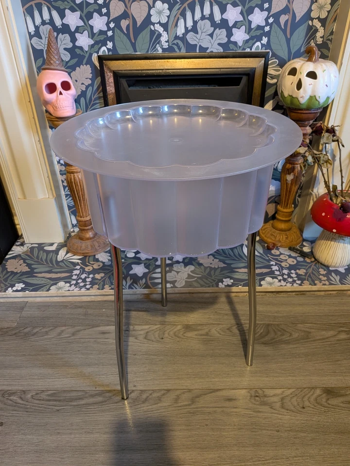 Vintage Frosted Plastic Ikea Hattan Side Table With Lid Storage 58cm By 37cm  - Image 2 of 4
