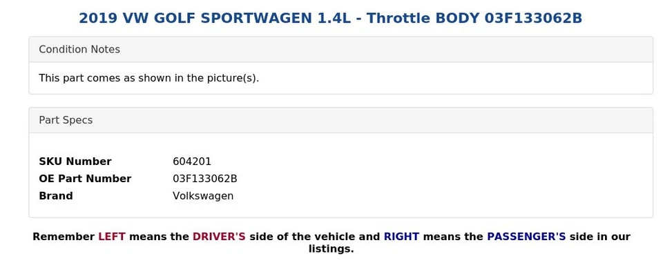 2015-2020 2022-2024 AUDI A3 1,4 л - корпус дроссельной заслонки 03F133062B - Изображение 4 из 4