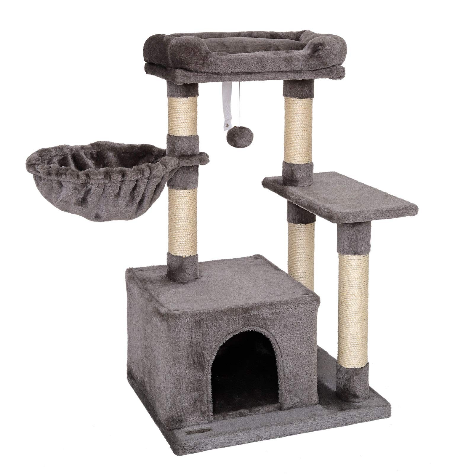 Arbre à chat en sisal naturel doté d'un hamac ergonomique pour chat d'intérieur