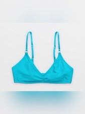 NWT Aerie Beach Babe Shine Rib Voop Bikini Top in Blue - Size M