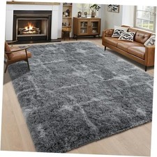 Large Fluffy 5x8 Area Rugs for Living Room Bedroom,Soft Grey Thick Shag Throw