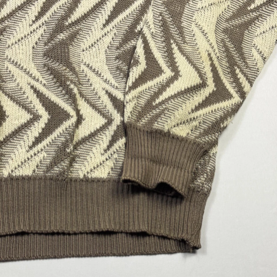 Suéter masculino vintage Jantzen marrom médio branco ziguezague malha pulôver EUA 90s - Imagem 3 de 4