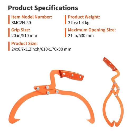 1 Piece 20Inch Log Tongs Dragging & Carrying Tool Non-Slip Grip Loading9661 - Picture 4 of 7