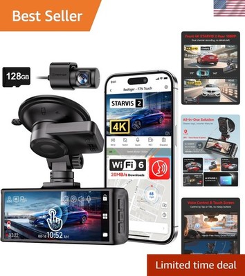 Smart 4K Dash Camera for Cars with Rear View, Voice Control & Easy Setup