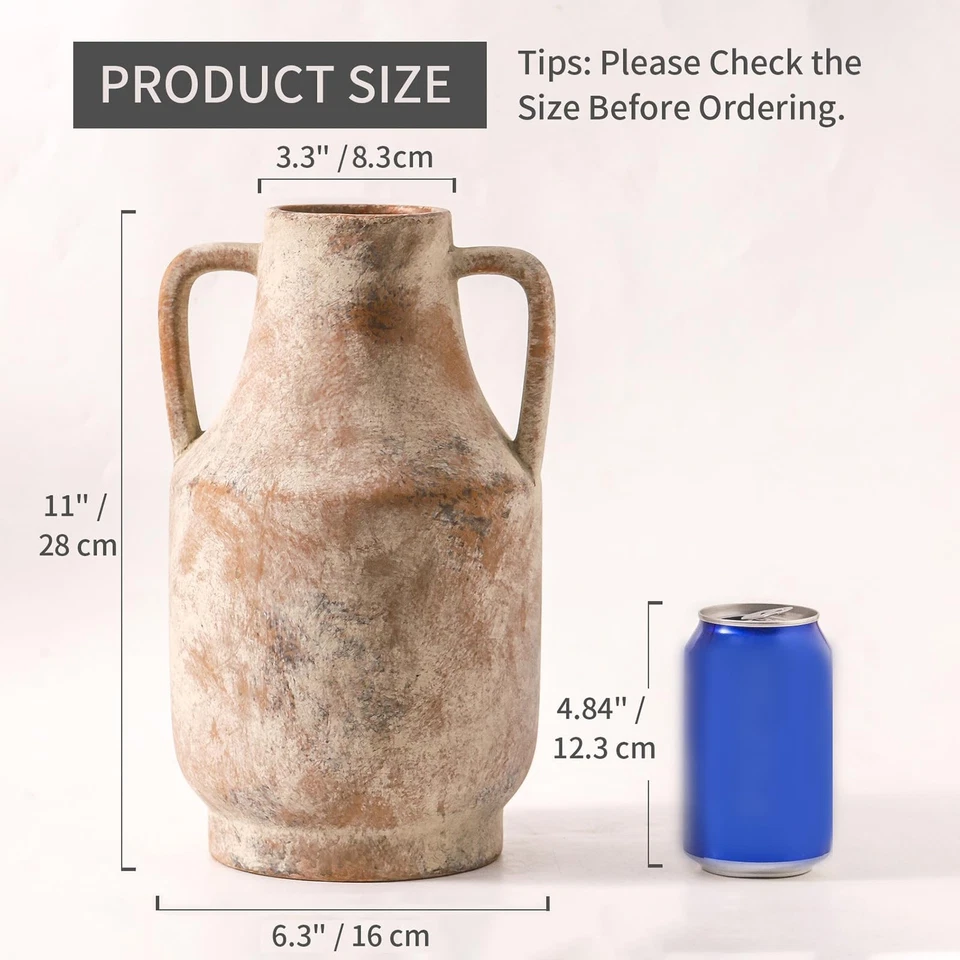 Керамическая цветочная ваза с ручками, ваза высотой 11 дюймов для центральных элементов, большая D... - Изображение 3 из 4