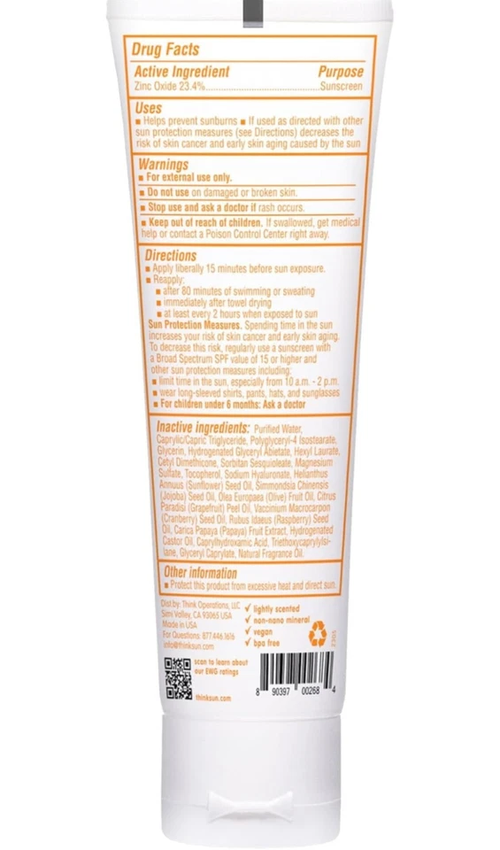 Paquete de 2 protectores solares naturales seguros Thinkbaby FPS 50+ 3 OZ EXP 3/2026 Foto 2 de 2